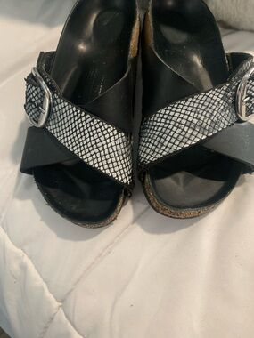 Birkenstock Black and Silver Cross-Strap Women's Sandals